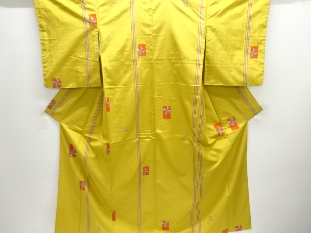 縞に風車模様織り出し米沢紬着物アンサンブル